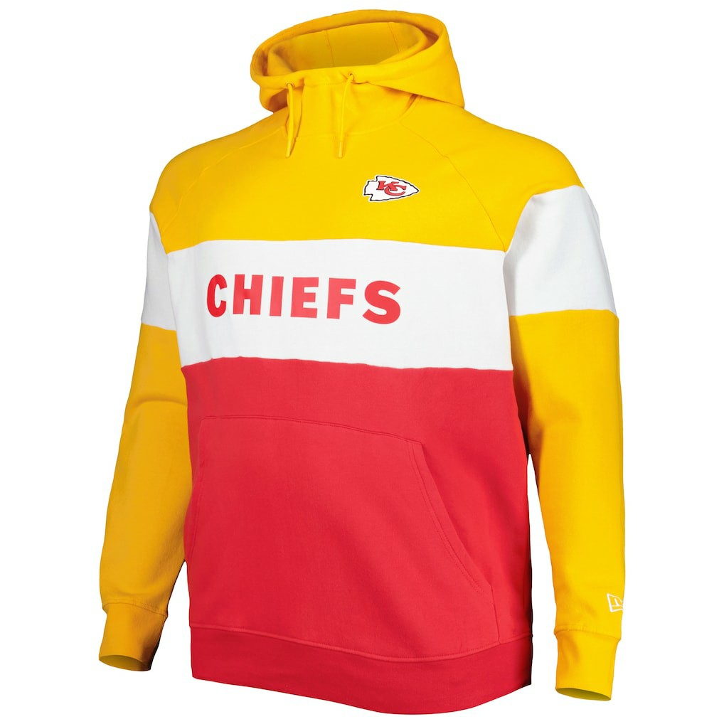 Kansas City Chiefs New Era Big & Tall Current Team Colorblock Fleece Raglan Pullover Hoodie Gold/Red