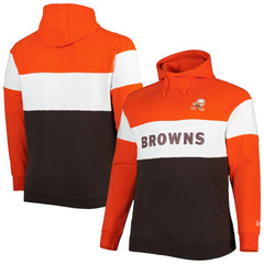 Cleveland Browns New Era Big & Tall Throwback Colorblock Fleece Raglan Pullover Hoodie Orange/Brown