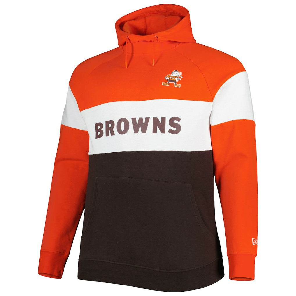 Cleveland Browns New Era Big & Tall Throwback Colorblock Fleece Raglan Pullover Hoodie Orange/Brown