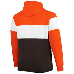 Cleveland Browns New Era Big & Tall Throwback Colorblock Fleece Raglan Pullover Hoodie Orange/Brown