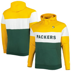 Green Bay Packers New Era Big & Tall Throwback Colorblock Fleece Raglan Pullover Hoodie Gold/Green