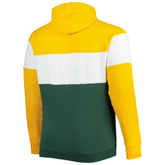 Green Bay Packers New Era Big & Tall Throwback Colorblock Fleece Raglan Pullover Hoodie Gold/Green