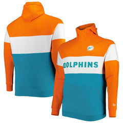 Miami Dolphins New Era Big & Tall Throwback Colorblock Raglan Pullover Hoodie Aqua