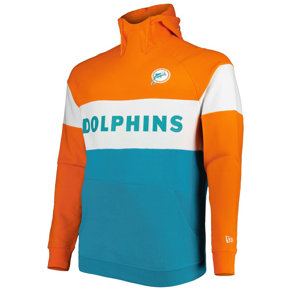 Miami Dolphins New Era Big & Tall Throwback Colorblock Raglan Pullover Hoodie Aqua