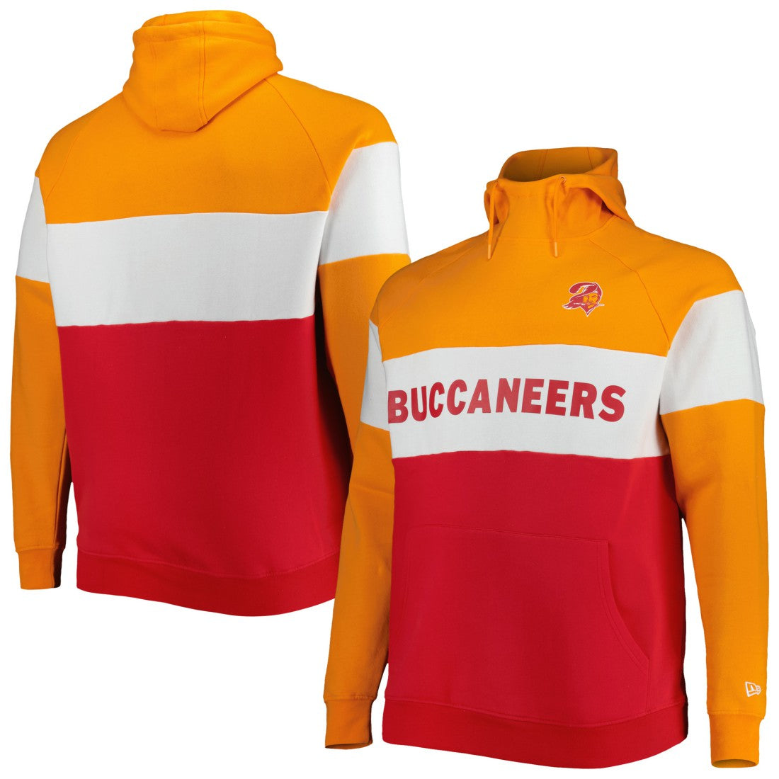Tampa Bay Buccaneers New Era Big & Tall Throwback Colorblock Raglan Pullover Hoodie Red