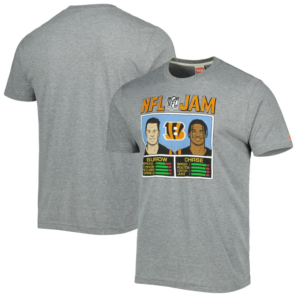 Ja'Marr Chase & Joe Burrow Cincinnati Bengals Homage Unisex NFL Jam Tri-Blend T-Shirt Heather Gray