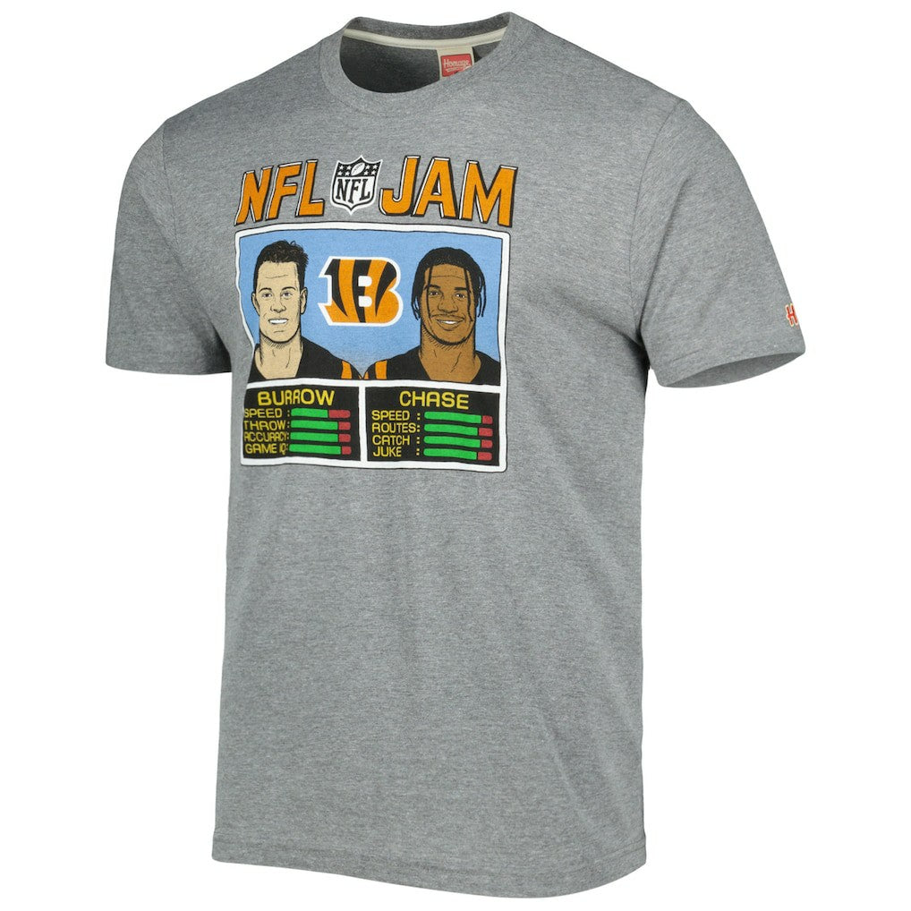 Ja'Marr Chase & Joe Burrow Cincinnati Bengals Homage Unisex NFL Jam Tri-Blend T-Shirt Heather Gray