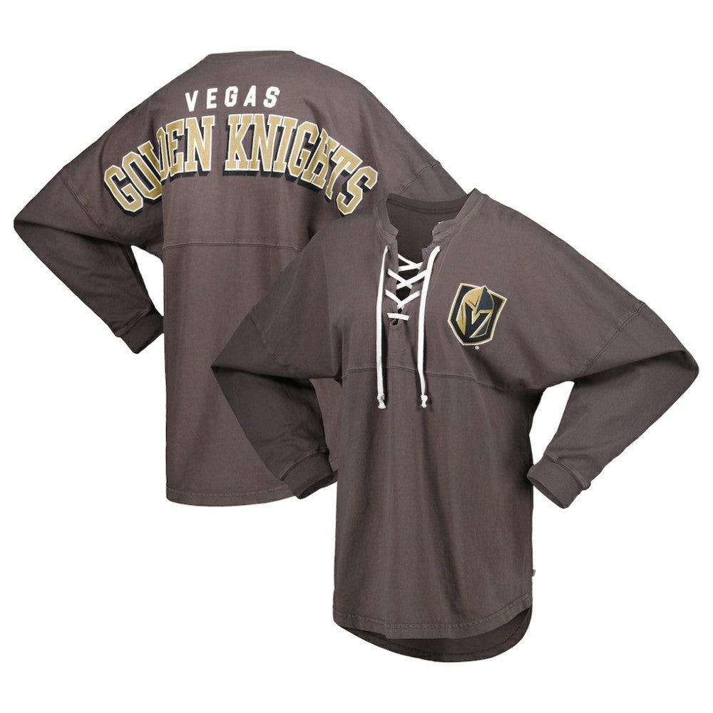 NHL Vegas Golden Knights Fanatics Women's Spirit Lace-Up V-Neck Long Sleeve Jersey T-Shirt - Charcoal