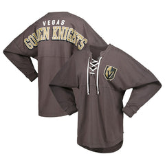 NHL Vegas Golden Knights Fanatics Women's Spirit Lace-Up V-Neck Long Sleeve Jersey T-Shirt - Charcoal