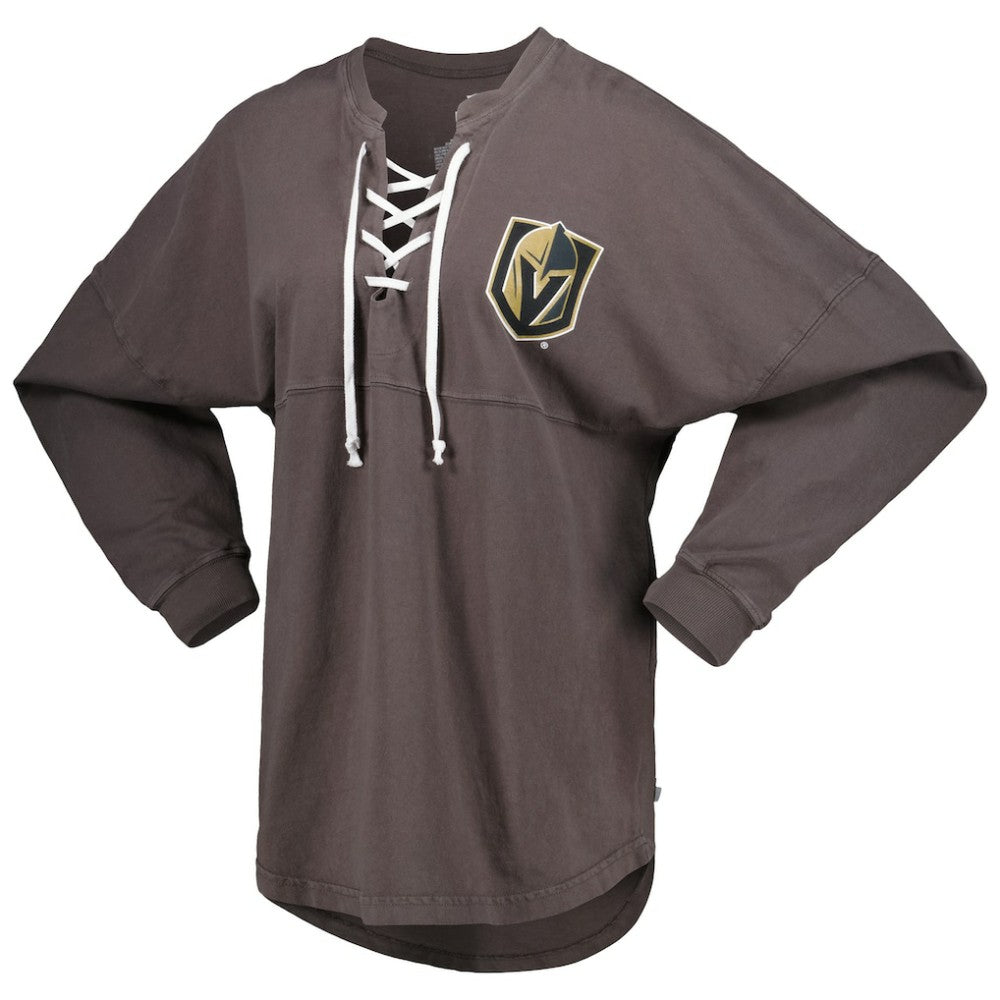 NHL Vegas Golden Knights Fanatics Women's Spirit Lace-Up V-Neck Long Sleeve Jersey T-Shirt - Charcoal