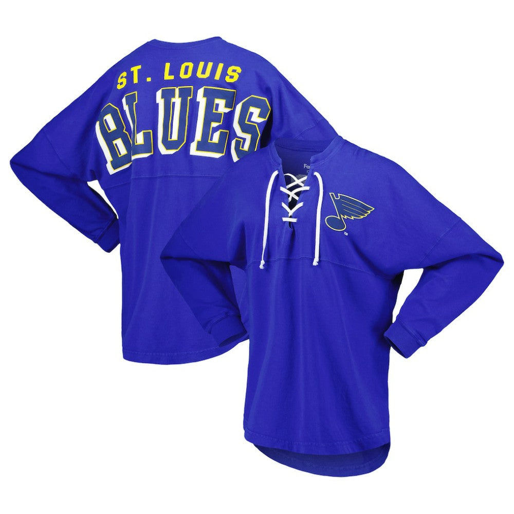 NHL St. Louis Blues Fanatics Women's Spirit Lace-Up V-Neck Long Sleeve Jersey T-Shirt - Blue