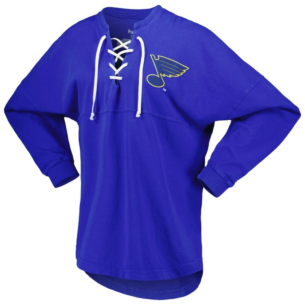 NHL St. Louis Blues Fanatics Women's Spirit Lace-Up V-Neck Long Sleeve Jersey T-Shirt - Blue