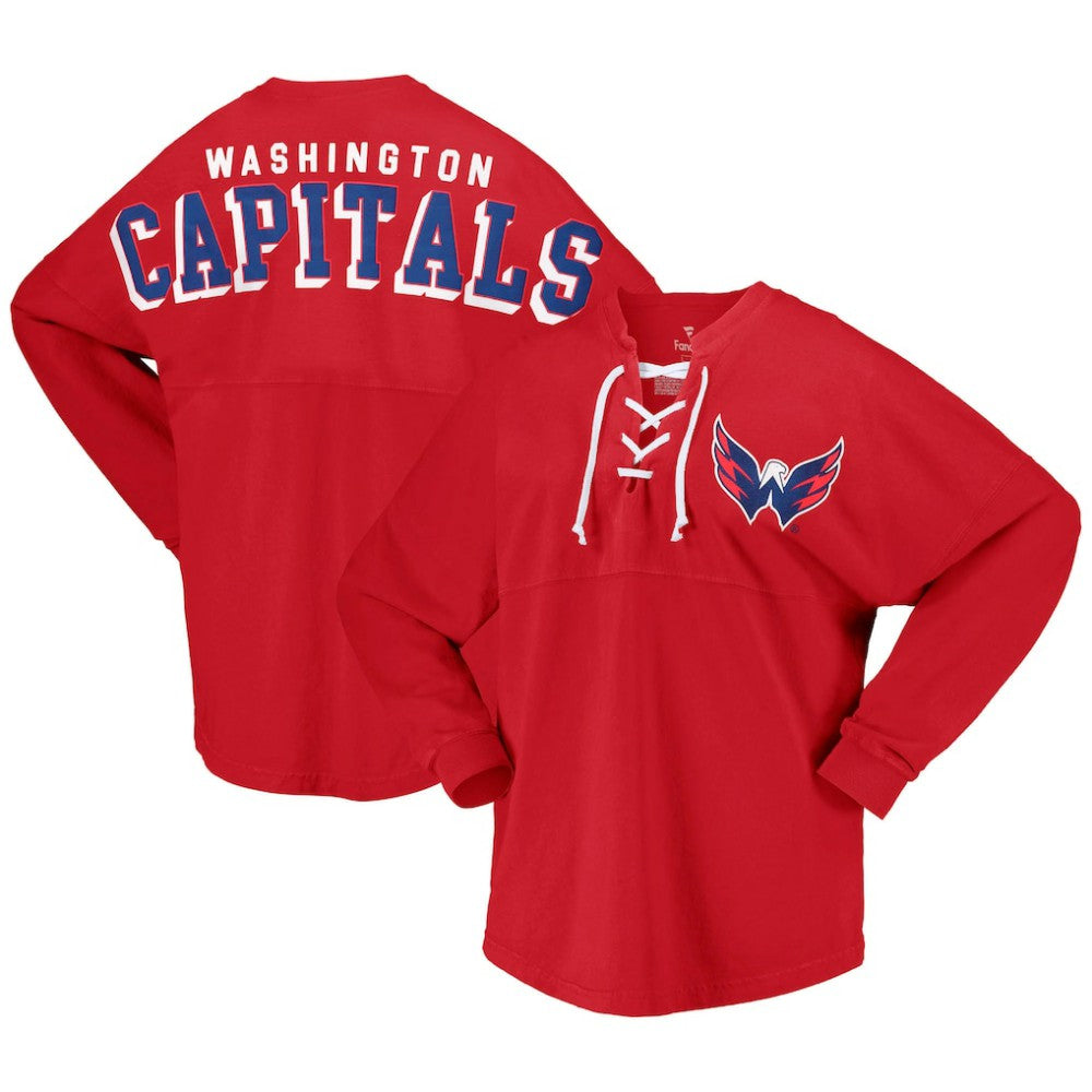 NHL Washington Capitals Fanatics Women's Spirit Lace-Up V-Neck Long Sleeve Jersey T-Shirt - Red