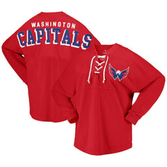 NHL Washington Capitals Fanatics Women's Spirit Lace-Up V-Neck Long Sleeve Jersey T-Shirt - Red