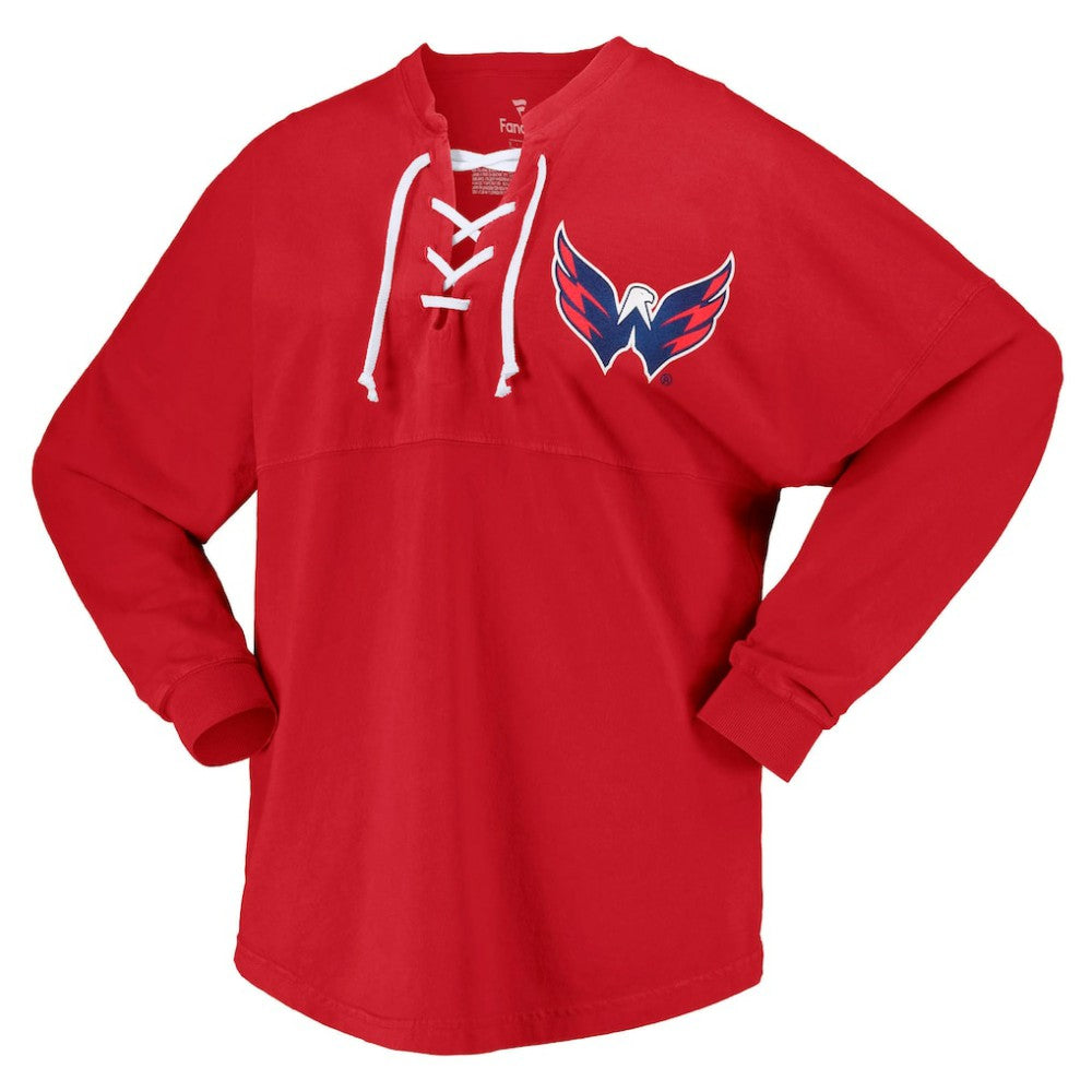NHL Washington Capitals Fanatics Women's Spirit Lace-Up V-Neck Long Sleeve Jersey T-Shirt - Red
