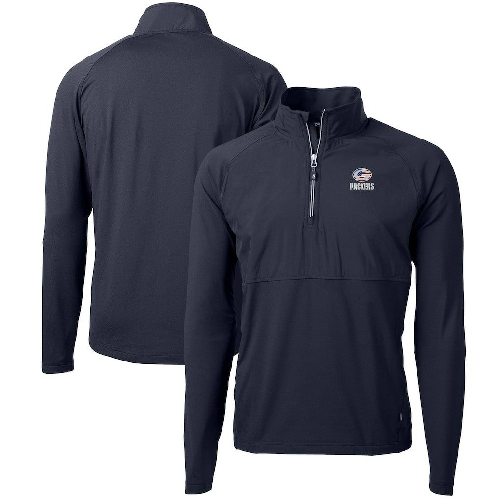 Green Bay Packers Cutter & Buck Adapt Eco Knit Hybrid Recycled Quarter-Zip Pullover Top Navy