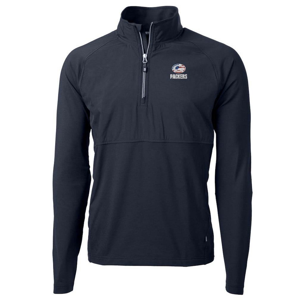 Green Bay Packers Cutter & Buck Adapt Eco Knit Hybrid Recycled Quarter-Zip Pullover Top Navy