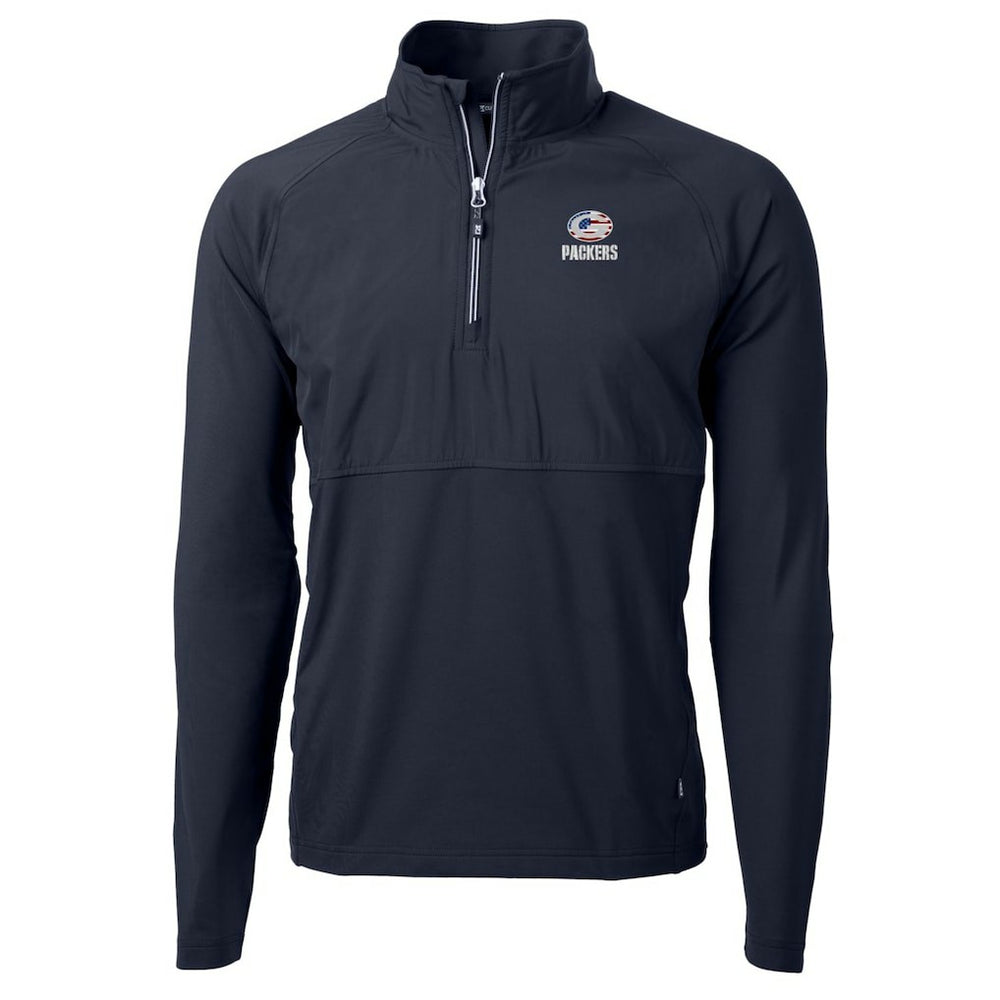 Green Bay Packers Cutter & Buck Adapt Eco Knit Hybrid Recycled Quarter-Zip Pullover Top Navy