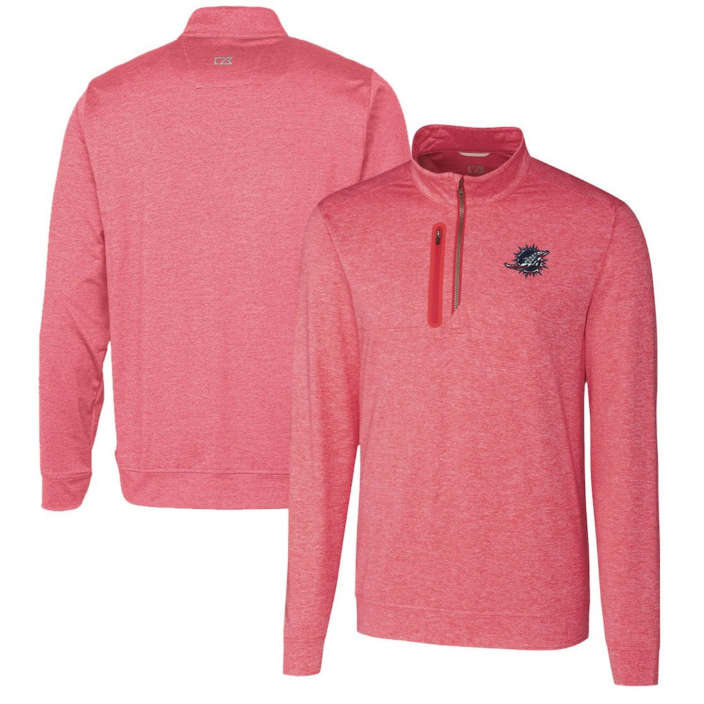 Miami Dolphins Cutter & Buck Stealth Quarter-Zip Pullover Top Heathered Cardinal