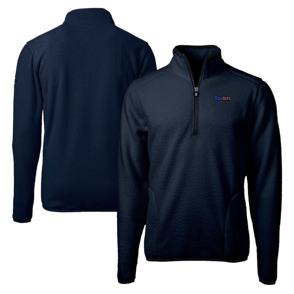 Pittsburgh Steelers Cutter & Buck Big & Tall Cascade Eco Sherpa Fleece Quarter-Zip Pullover Jacket Navy