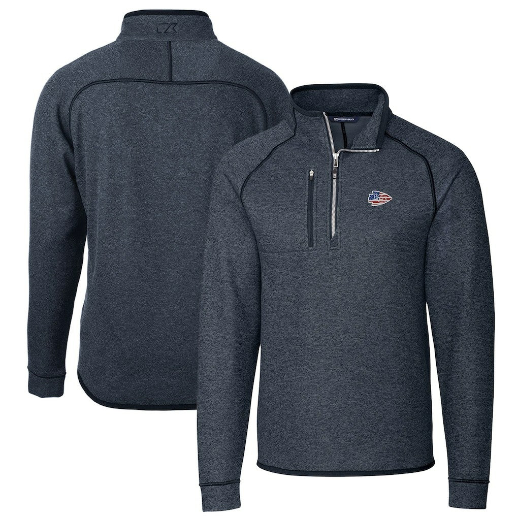 Kansas City Chiefs Cutter & Buck Big & Tall Mainsail Sweater Knit Half-Zip Pullover Jacket Heathered Navy