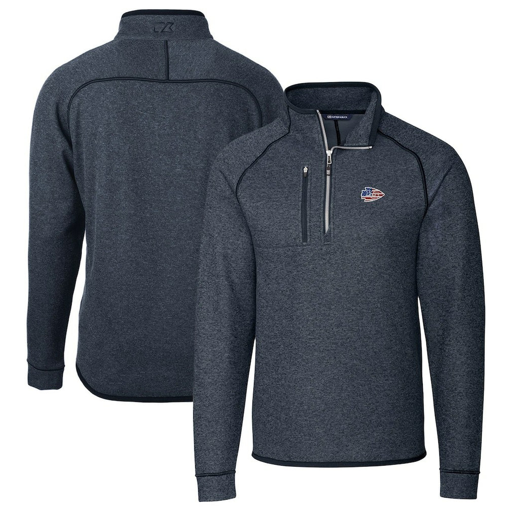 Kansas City Chiefs Cutter & Buck Big & Tall Mainsail Sweater Knit Half-Zip Pullover Jacket Heathered Navy