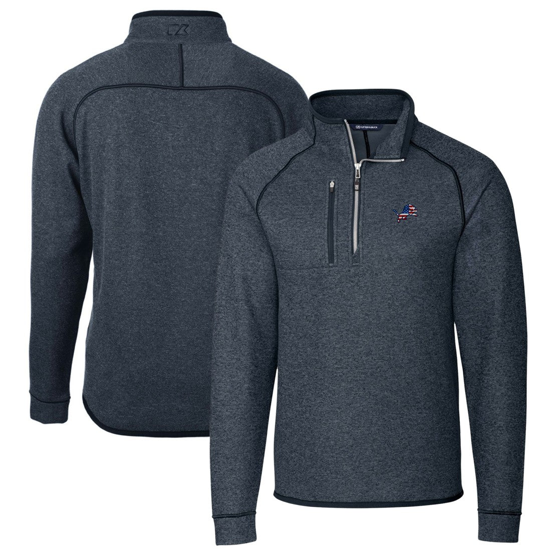 Detroit Lions Cutter & Buck Big & Tall Mainsail Sweater Knit Half-Zip Pullover Jacket Heathered Navy