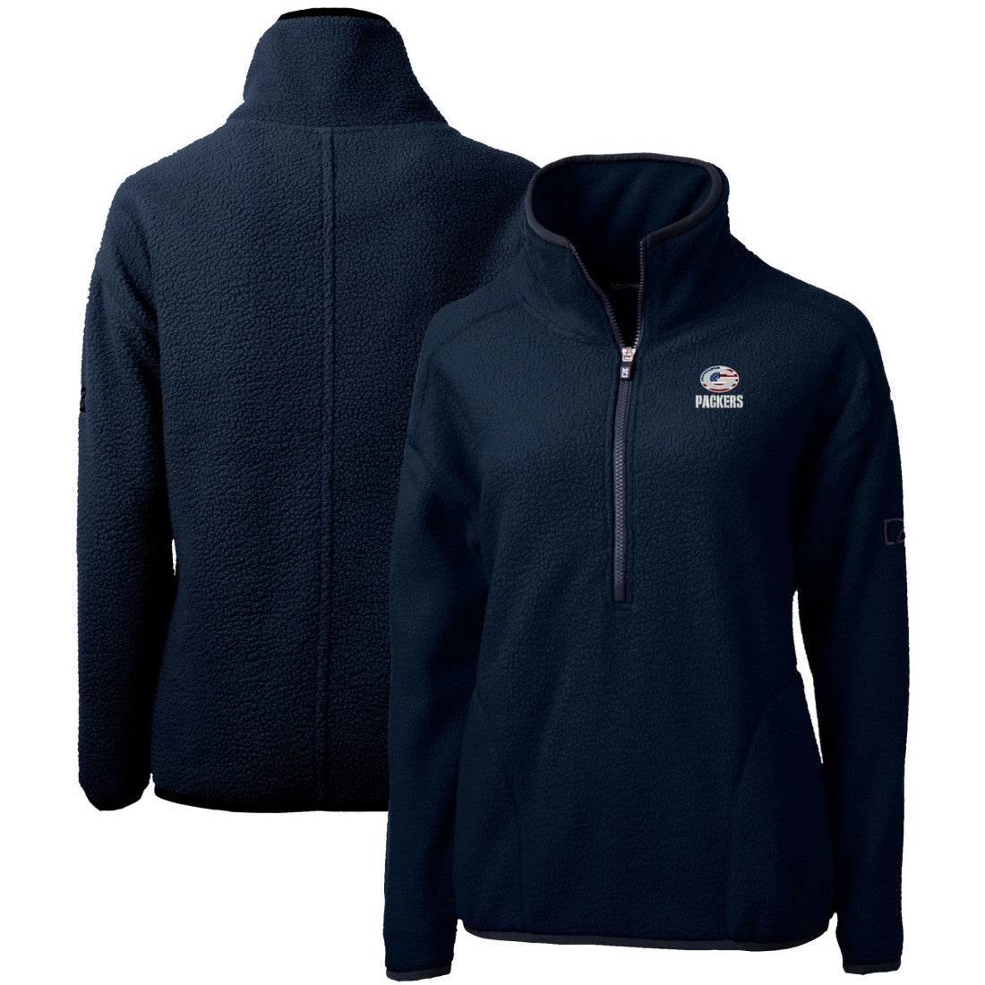 Green Bay Packers Cutter & Buck Women's Americana Cascade Eco Sherpa Fleece Half-Zip Pullover Jacket Navy