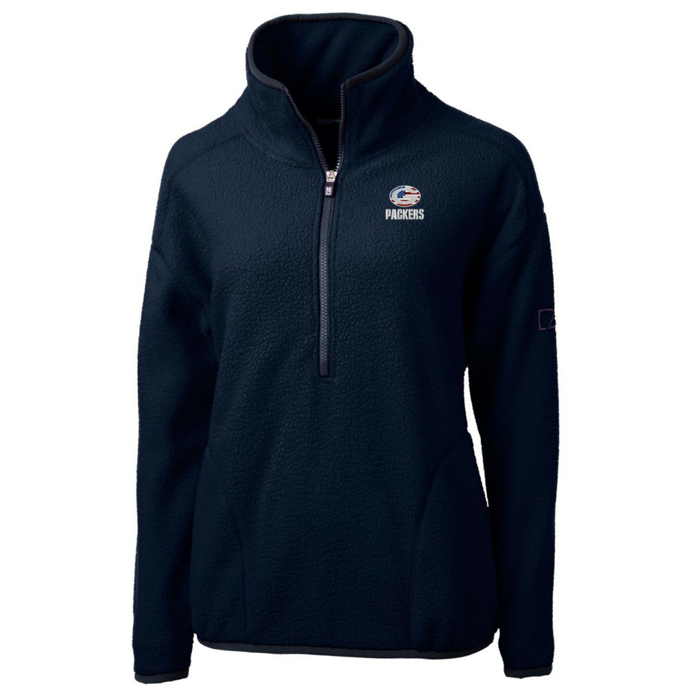 Green Bay Packers Cutter & Buck Women's Americana Cascade Eco Sherpa Fleece Half-Zip Pullover Jacket Navy