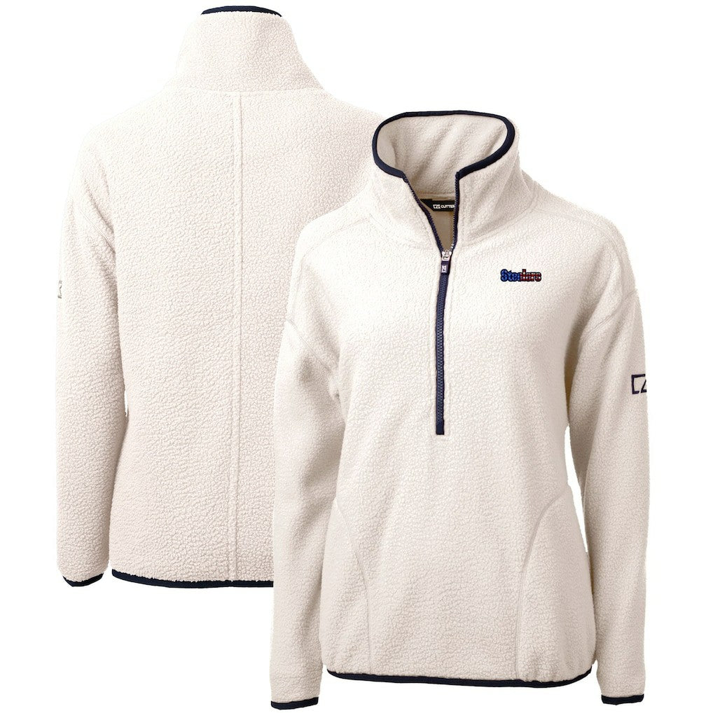 Pittsburgh Steelers Cutter & Buck Women's Americana Cascade Eco Sherpa Fleece Half-Zip Pullover Jacket Cream