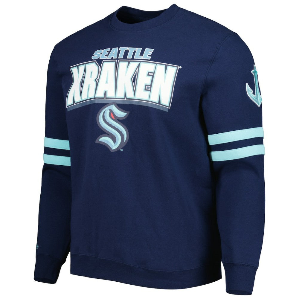 NHL Seattle Kraken Mitchell & Ness Allover Logo Pullover Sweatshirt - Deep Sea Blue
