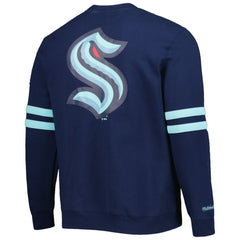 NHL Seattle Kraken Mitchell & Ness Allover Logo Pullover Sweatshirt - Deep Sea Blue