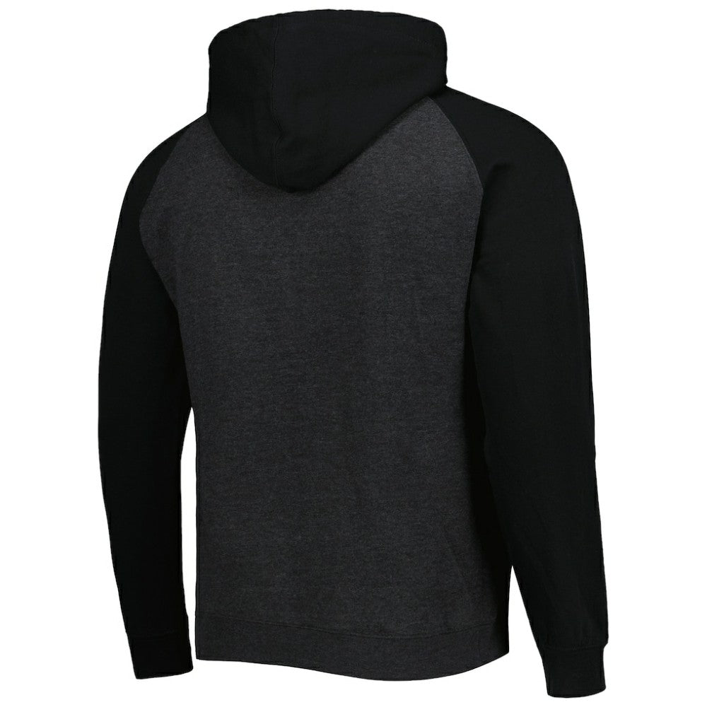 NHL St. Louis Blues Mitchell & Ness Distressed Logo Raglan Pullover Hoodie - Heather Black