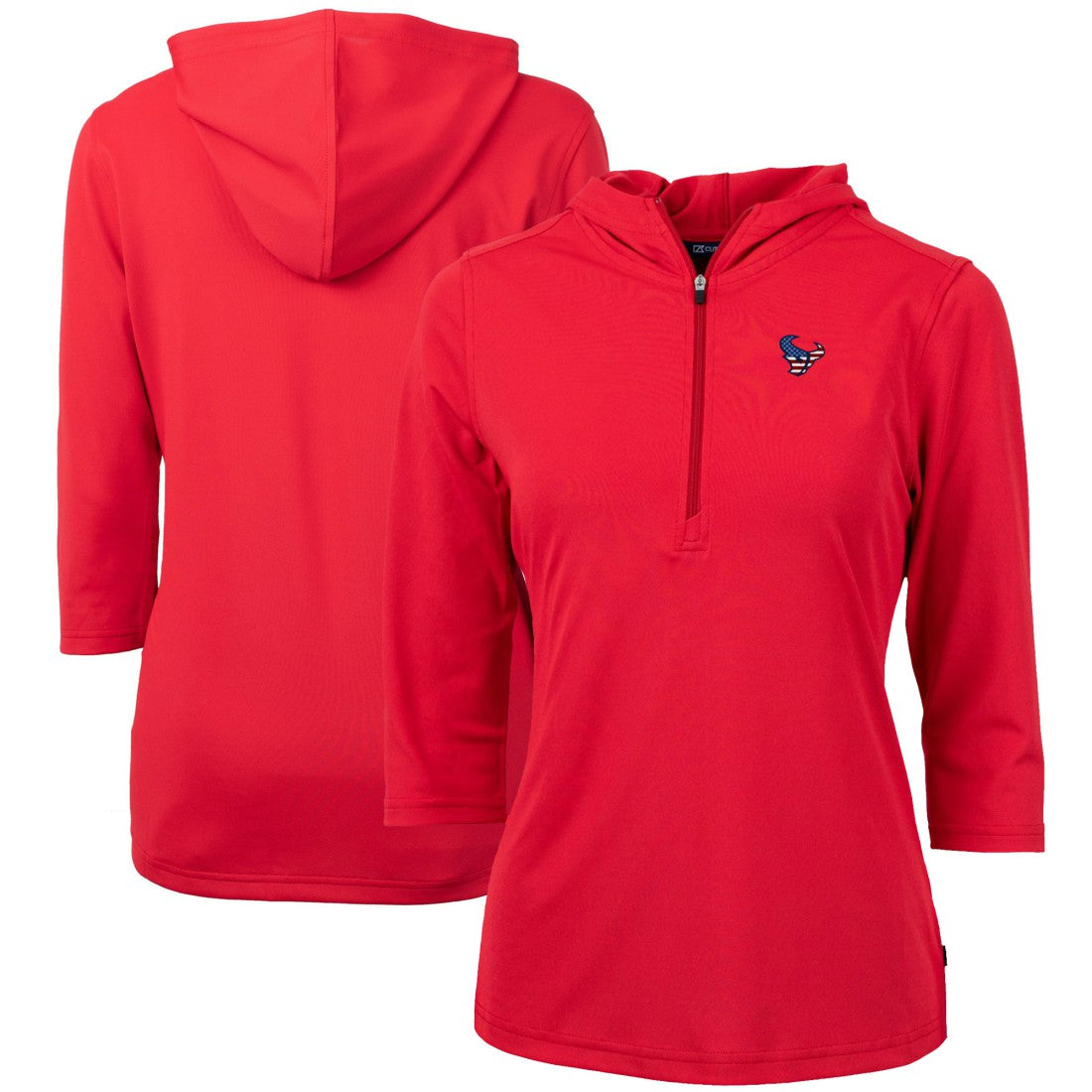 Houston Texans Cutter & Buck Women's Virtue Eco Pique 3/4 Sleeve Half-Zip Pullover Hoodie Red