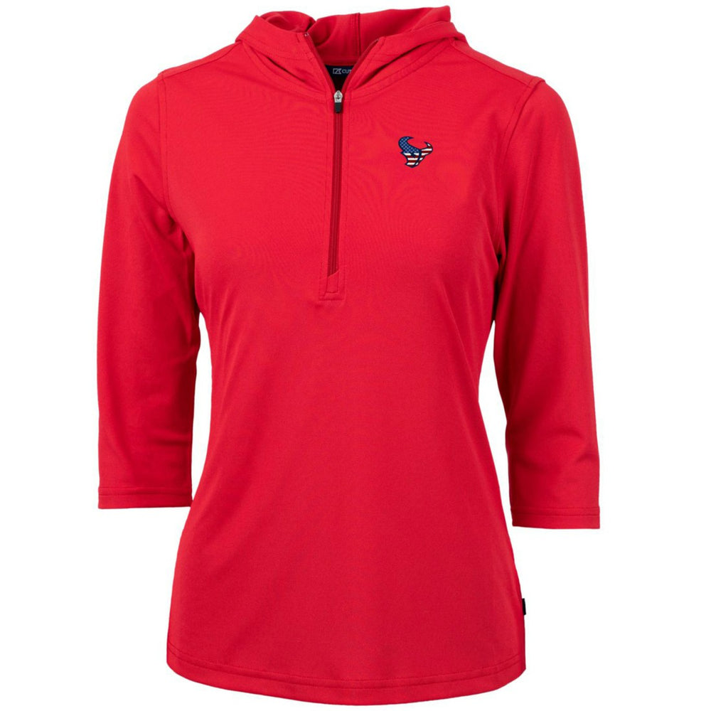 Houston Texans Cutter & Buck Women's Virtue Eco Pique 3/4 Sleeve Half-Zip Pullover Hoodie Red