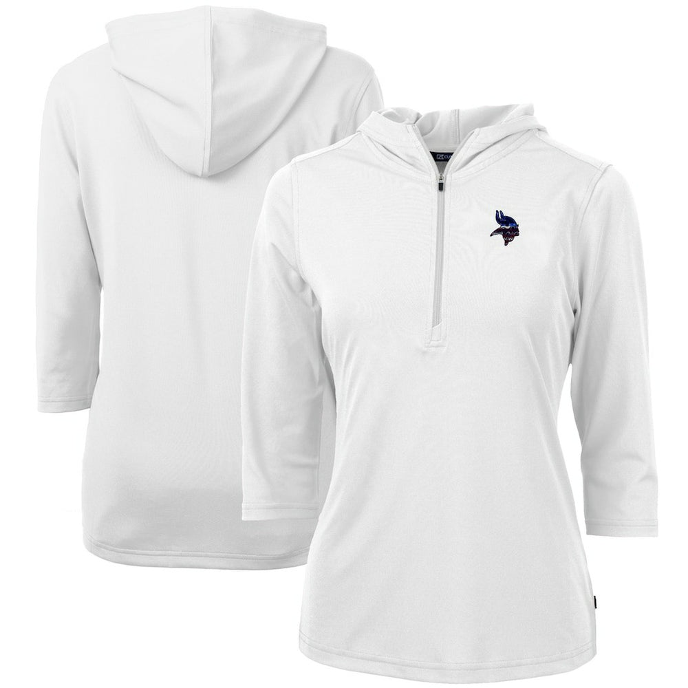 Minnesota Vikings Cutter & Buck Women's Virtue Eco Pique 3/4 Sleeve Half-Zip Pullover Hoodie White