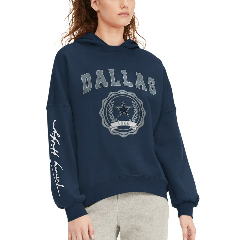 Dallas Cowboys Tommy Hilfiger Women's Becca Dropped Shoulders Pullover Hoodie Navy