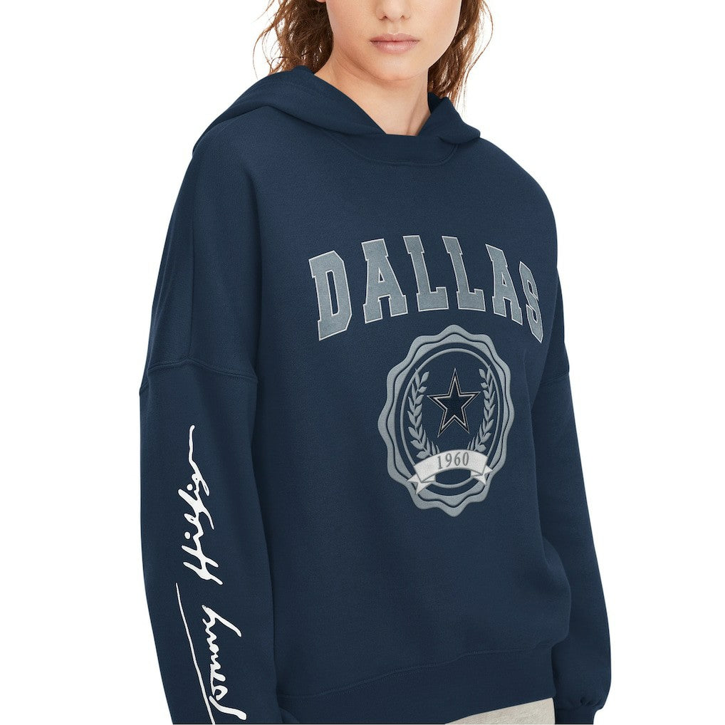 Dallas Cowboys Tommy Hilfiger Women's Becca Dropped Shoulders Pullover Hoodie Navy