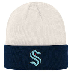 NHL Seattle Kraken Youth Logo Cuffed Knit Hat - Cream/Deep Sea Blue