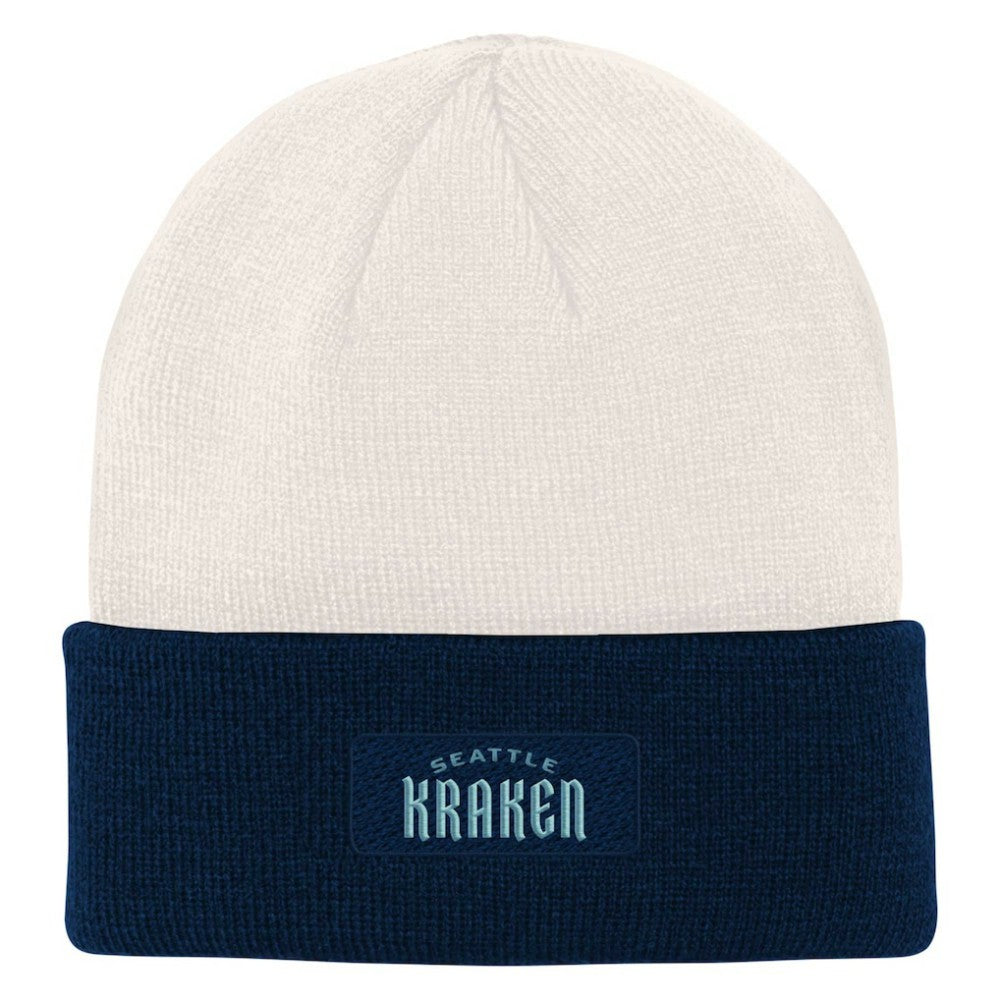 NHL Seattle Kraken Youth Logo Cuffed Knit Hat - Cream/Deep Sea Blue