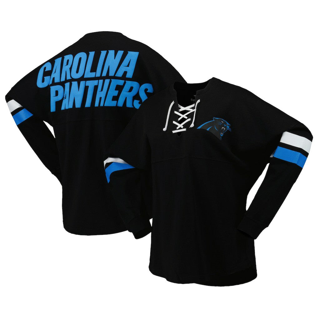 Carolina Panthers Women's Spirit Jersey Lace-Up V-Neck Long Sleeve T-Shirt Black