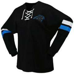 Carolina Panthers Women's Spirit Jersey Lace-Up V-Neck Long Sleeve T-Shirt Black