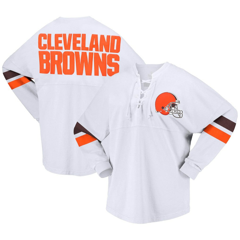 Cleveland Browns Women's Spirit Jersey Lace-Up V-Neck Long Sleeve T-Shirt White