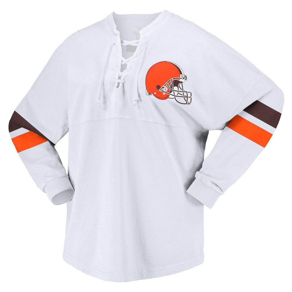 Cleveland Browns Women's Spirit Jersey Lace-Up V-Neck Long Sleeve T-Shirt White