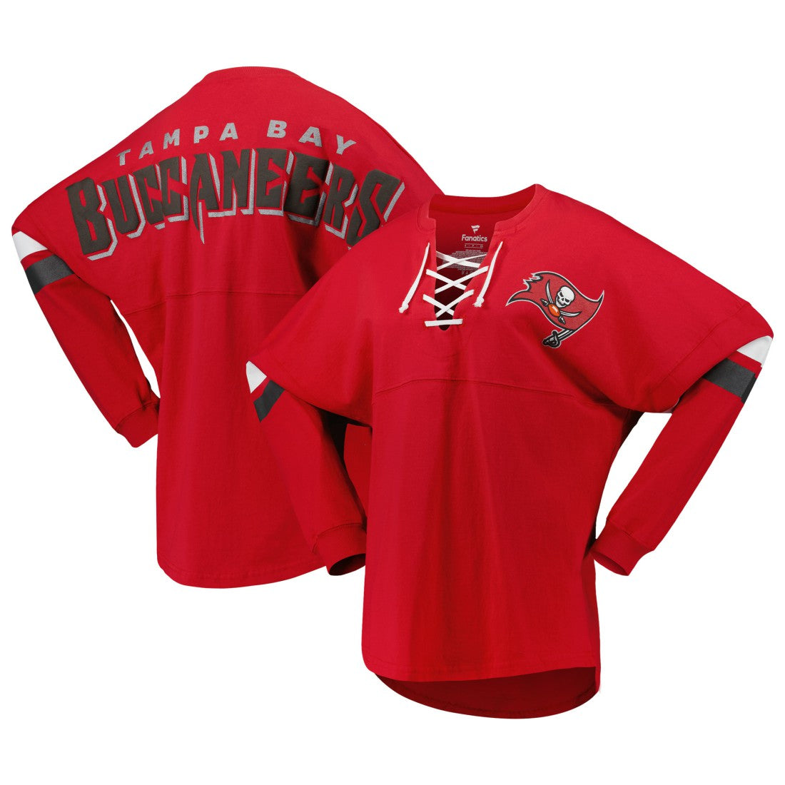 Tampa Bay Buccaneers Women's Spirit Jersey Lace-Up V-Neck Long Sleeve T-Shirt Red