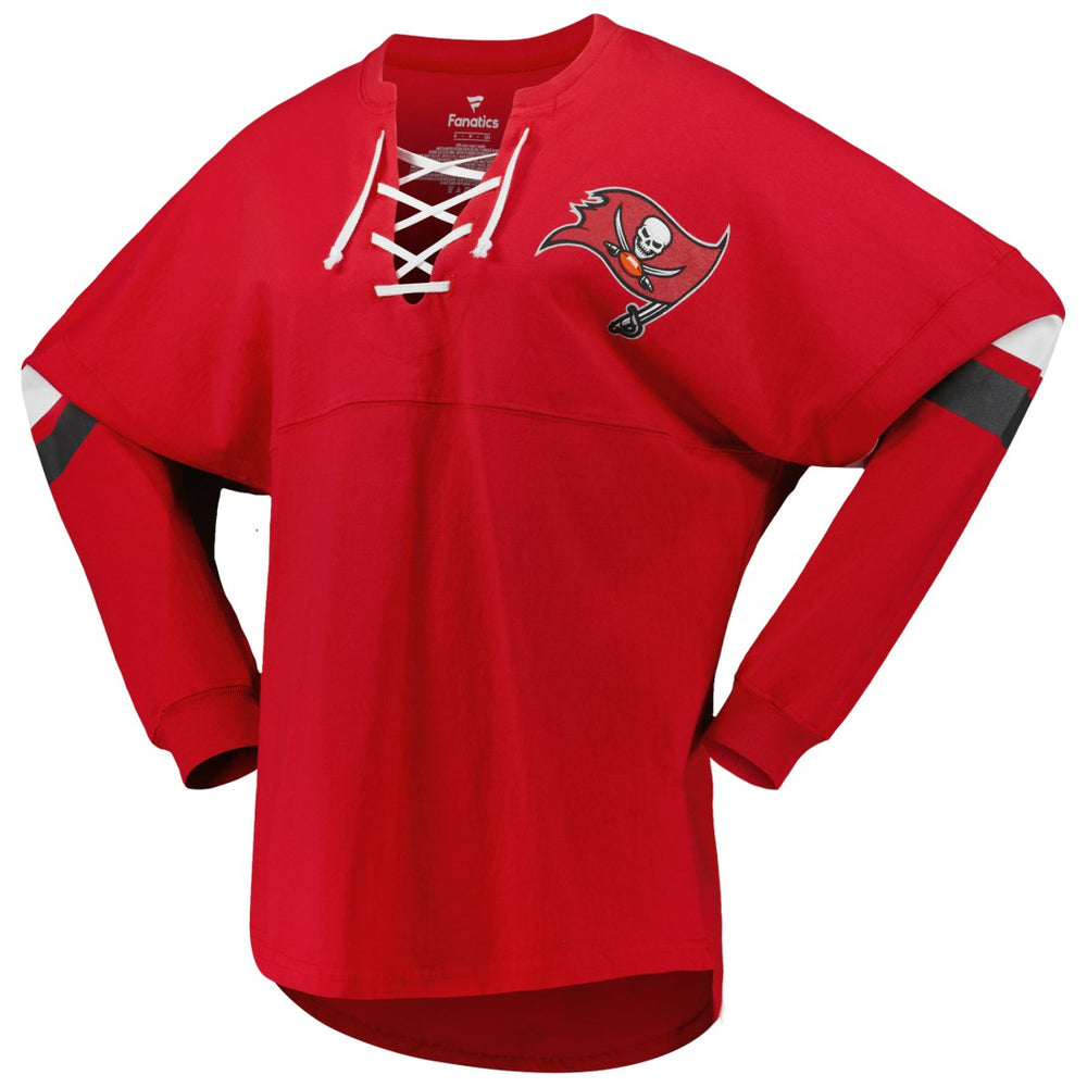 Tampa Bay Buccaneers Women's Spirit Jersey Lace-Up V-Neck Long Sleeve T-Shirt Red