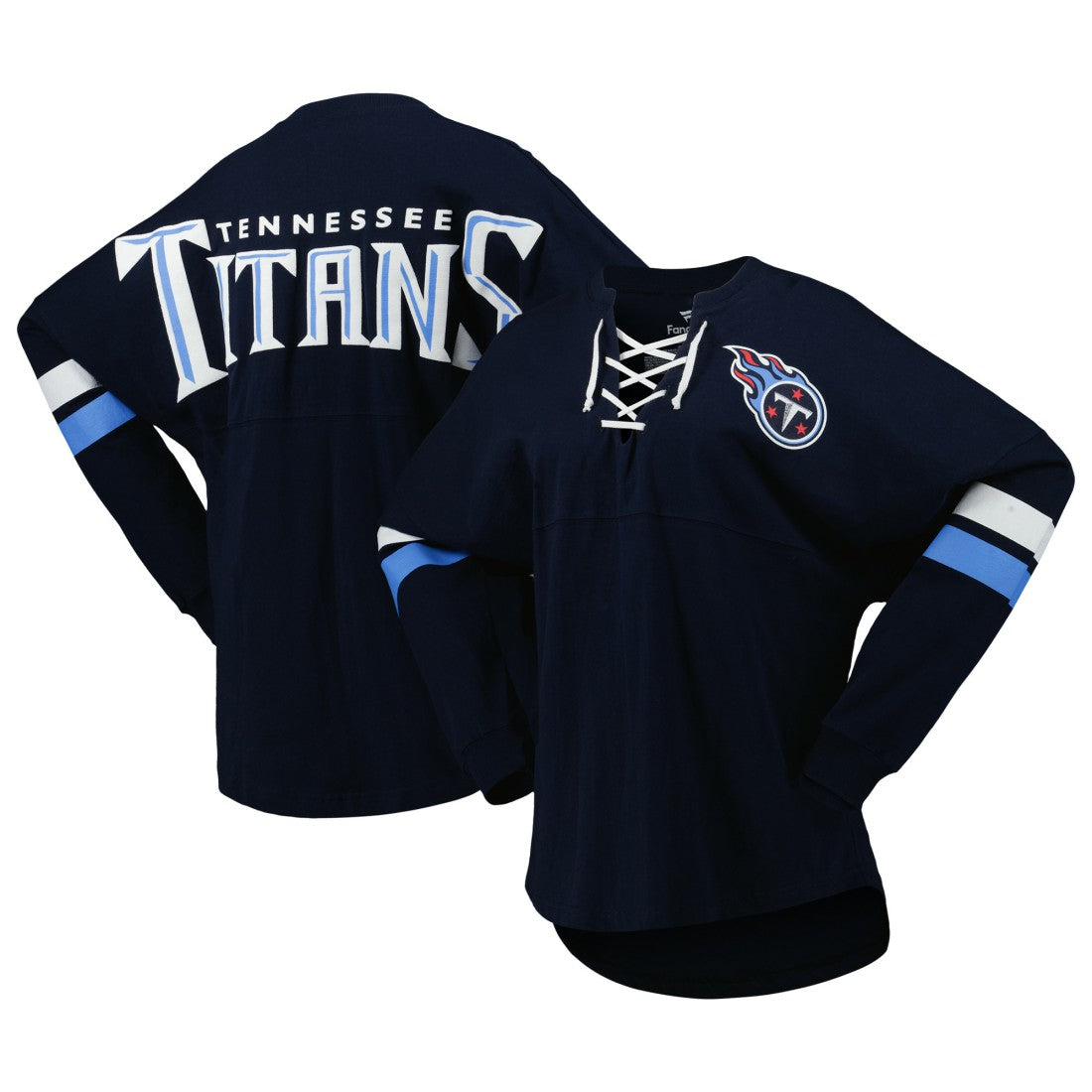 Tennessee Titans Women's Spirit Jersey Lace-Up V-Neck Long Sleeve T-Shirt Navy