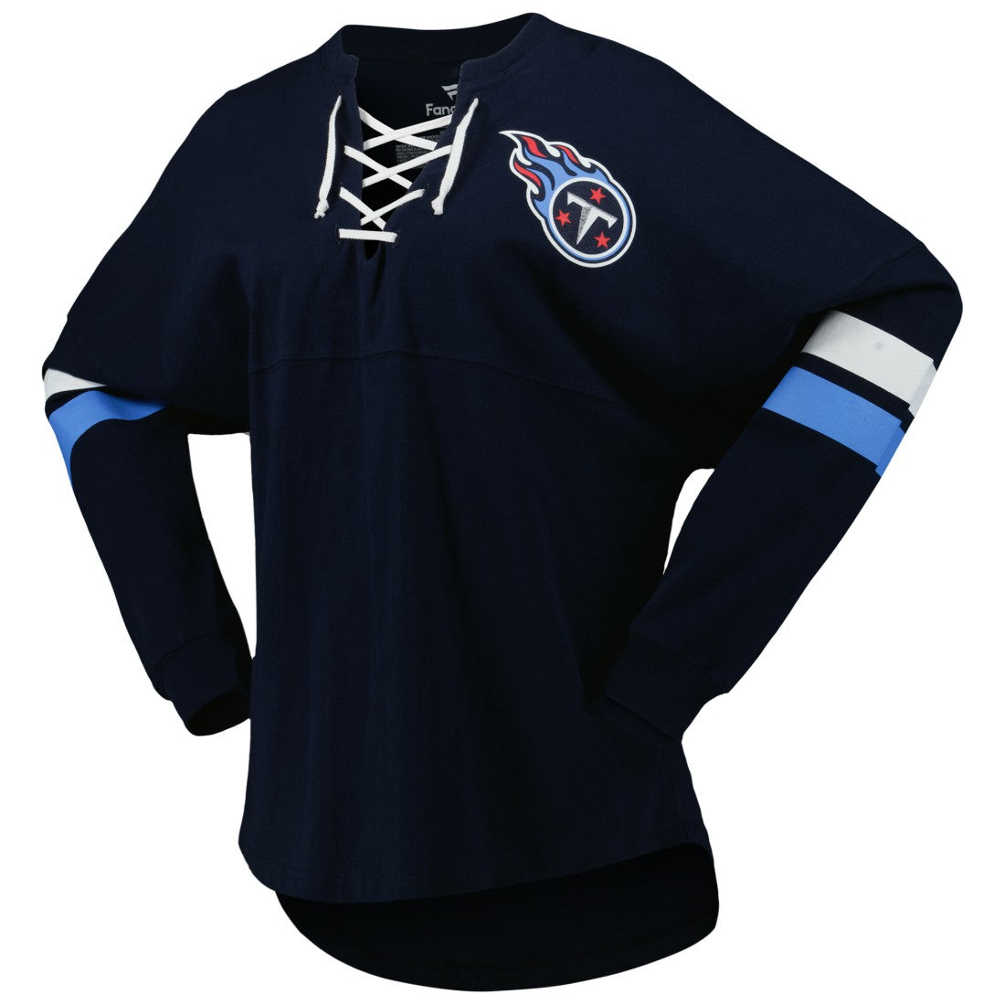 Tennessee Titans Women's Spirit Jersey Lace-Up V-Neck Long Sleeve T-Shirt Navy