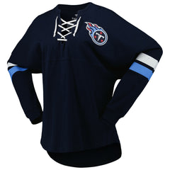 Tennessee Titans Women's Spirit Jersey Lace-Up V-Neck Long Sleeve T-Shirt Navy