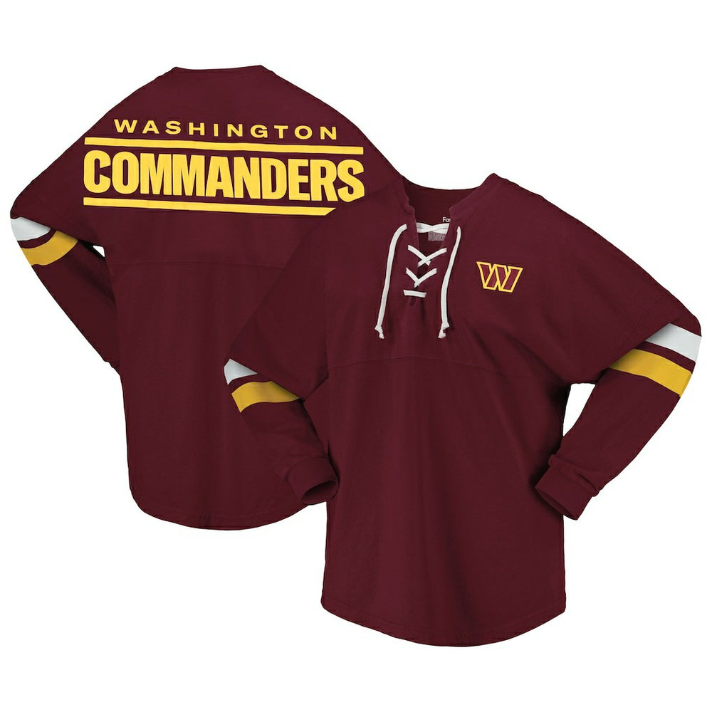 Washington Commanders Women's Spirit Jersey Lace-Up V-Neck Long Sleeve T-Shirt Burgundy